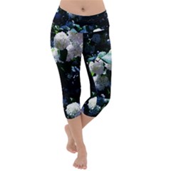 Blue Snowballs Ii Lightweight Velour Capri Yoga Leggings by okhismakingart