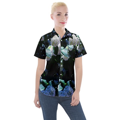 Blue Snowballs Ii Women s Short Sleeve Pocket Shirt by okhismakingart