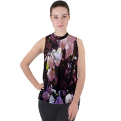 Purple Snowballs Mock Neck Chiffon Sleeveless Top by okhismakingart