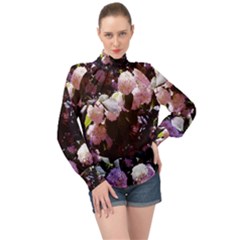 Purple Snowballs High Neck Long Sleeve Chiffon Top