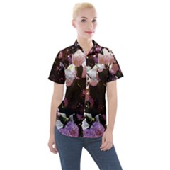 Purple Snowballs Women s Short Sleeve Pocket Shirt