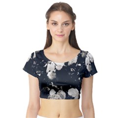 High Contrast Black And White Snowballs Ii Short Sleeve Crop Top by okhismakingart