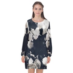 High Contrast Black And White Snowballs Ii Long Sleeve Chiffon Shift Dress  by okhismakingart