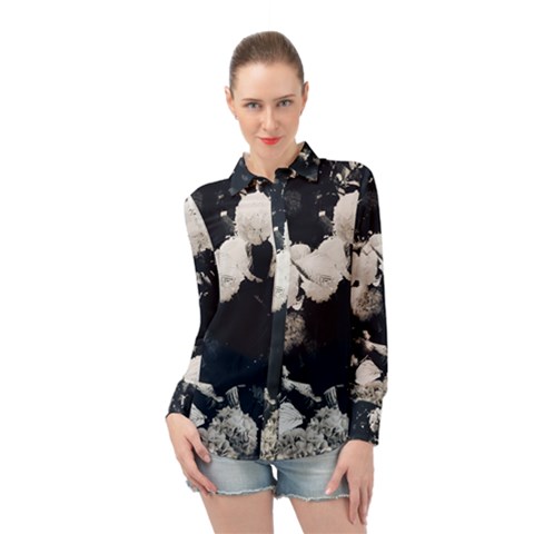 High Contrast Black And White Snowballs Ii Long Sleeve Chiffon Shirt by okhismakingart