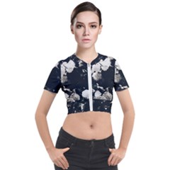 High Contrast Black And White Snowballs Ii Short Sleeve Cropped Jacket