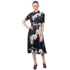 High Contrast Black And White Snowballs Ii Keyhole Neckline Chiffon Dress