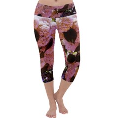 Pink Snowballs Capri Yoga Leggings by okhismakingart