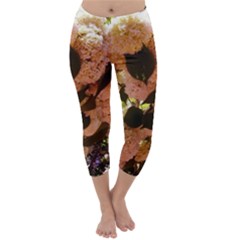 Yellow-pink Snowballs Capri Winter Leggings  by okhismakingart