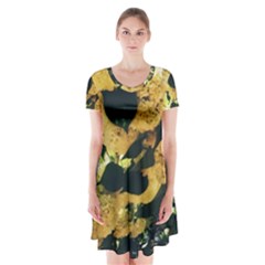 Yellow Snowballs Short Sleeve V-neck Flare Dress