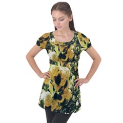 Yellow Snowballs Puff Sleeve Tunic Top by okhismakingart