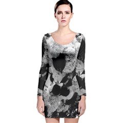 Black And White Snowballs Long Sleeve Velvet Bodycon Dress