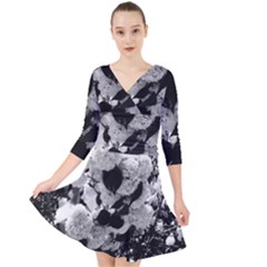 Black And White Snowballs Quarter Sleeve Front Wrap Dress by okhismakingart