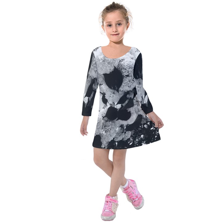 Black and White Snowballs Kids  Long Sleeve Velvet Dress