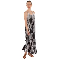 Black And White Snowballs Cami Maxi Ruffle Chiffon Dress