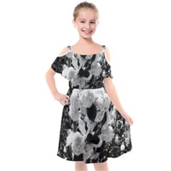 Black And White Snowballs Kids  Cut Out Shoulders Chiffon Dress