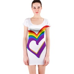 Rainbow Heart Colorful Lgbt Rainbow Flag Colors Gay Pride Support Short Sleeve Bodycon Dress by yoursparklingshop