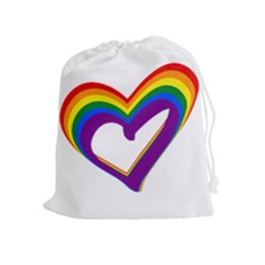 Rainbow Heart Colorful Lgbt Rainbow Flag Colors Gay Pride Support Drawstring Pouch (xl) by yoursparklingshop