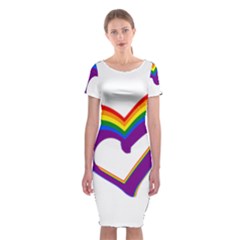 Rainbow Heart Colorful Lgbt Rainbow Flag Colors Gay Pride Support Classic Short Sleeve Midi Dress by yoursparklingshop