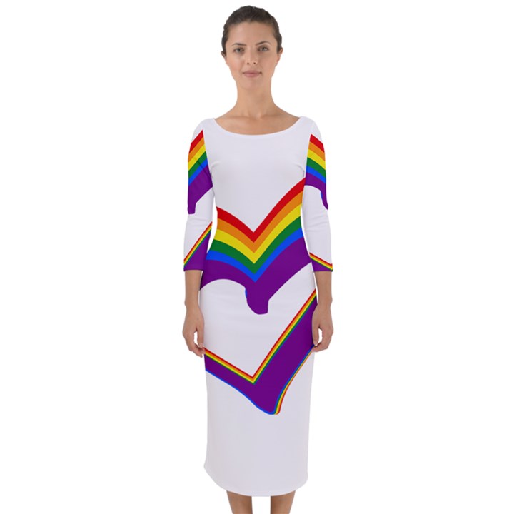 Rainbow Heart Colorful LGBT Rainbow Flag Colors Gay Pride Support Quarter Sleeve Midi Bodycon Dress