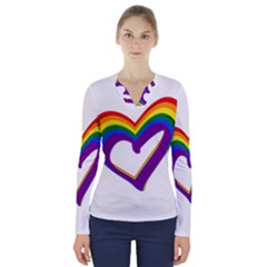 Rainbow Heart Colorful Lgbt Rainbow Flag Colors Gay Pride Support V-neck Long Sleeve Top by yoursparklingshop