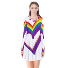 Rainbow Heart Colorful Lgbt Rainbow Flag Colors Gay Pride Support Long Sleeve V-neck Flare Dress by yoursparklingshop