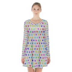 Social Disease - Polka Dot Design Long Sleeve Velvet V-neck Dress by WensdaiAmbrose