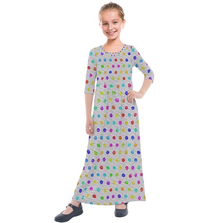 Social Disease - Polka Dot Design Kids  Quarter Sleeve Maxi Dress