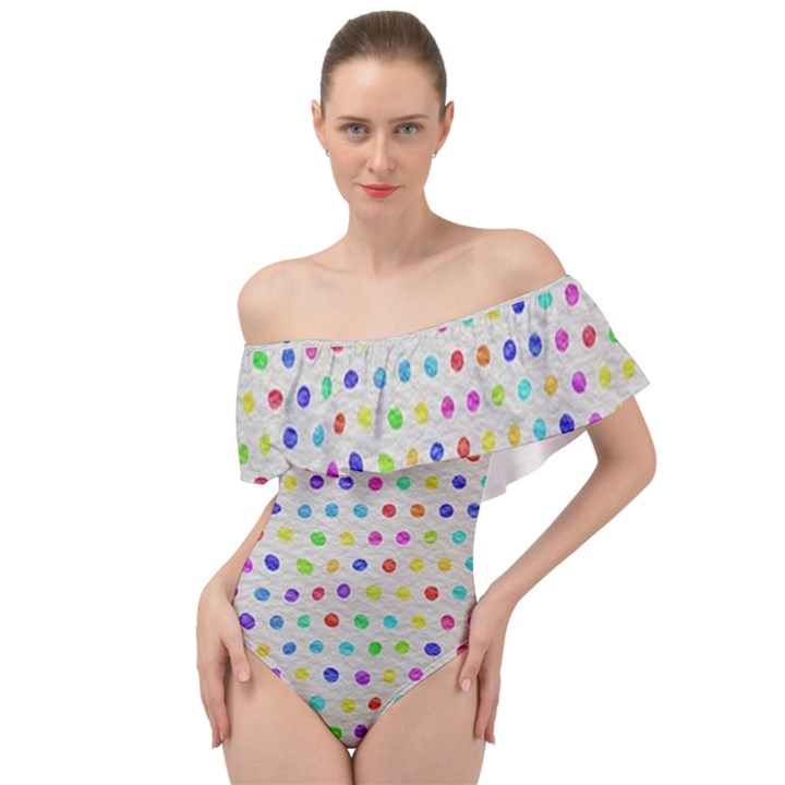 Social Disease - Polka Dot Design Off Shoulder Velour Bodysuit 