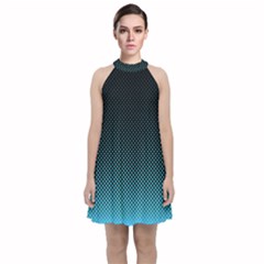 Sharp - Turquoise Halftone Velvet Halter Neckline Dress  by WensdaiAmbrose