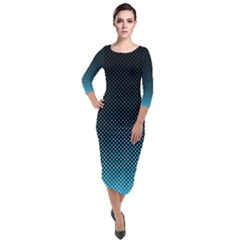 Sharp - Turquoise Halftone Quarter Sleeve Midi Velour Bodycon Dress by WensdaiAmbrose