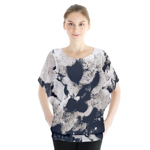 High Contrast Black And White Snowballs Batwing Chiffon Blouse by okhismakingart