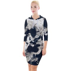 High Contrast Black And White Snowballs Quarter Sleeve Hood Bodycon Dress by okhismakingart