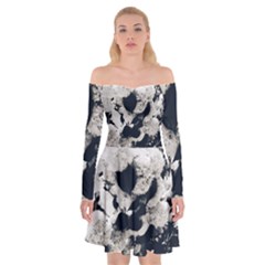 High Contrast Black And White Snowballs Off Shoulder Skater Dress by okhismakingart