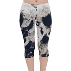 High Contrast Black And White Snowballs Velvet Capri Leggings  by okhismakingart