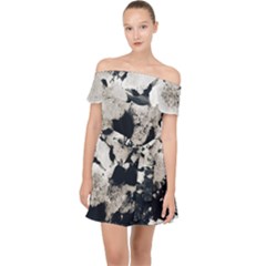 High Contrast Black And White Snowballs Off Shoulder Chiffon Dress by okhismakingart