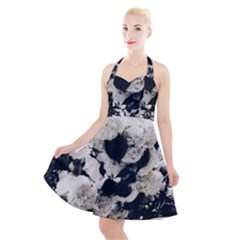 High Contrast Black And White Snowballs Halter Party Swing Dress  by okhismakingart