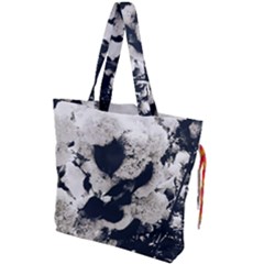 High Contrast Black And White Snowballs Drawstring Tote Bag by okhismakingart