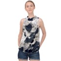 High Contrast Black and White Snowballs High Neck Satin Top View1