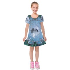 Surfboard With Dolphin Kids  Short Sleeve Velvet Dress by FantasyWorld7