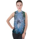 Surfboard With Dolphin Mock Neck Chiffon Sleeveless Top View1