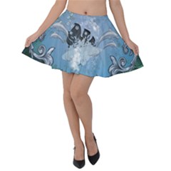 Surfboard With Dolphin Velvet Skater Skirt by FantasyWorld7