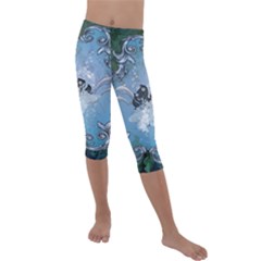 Surfboard With Dolphin Kids  Lightweight Velour Capri Leggings  by FantasyWorld7