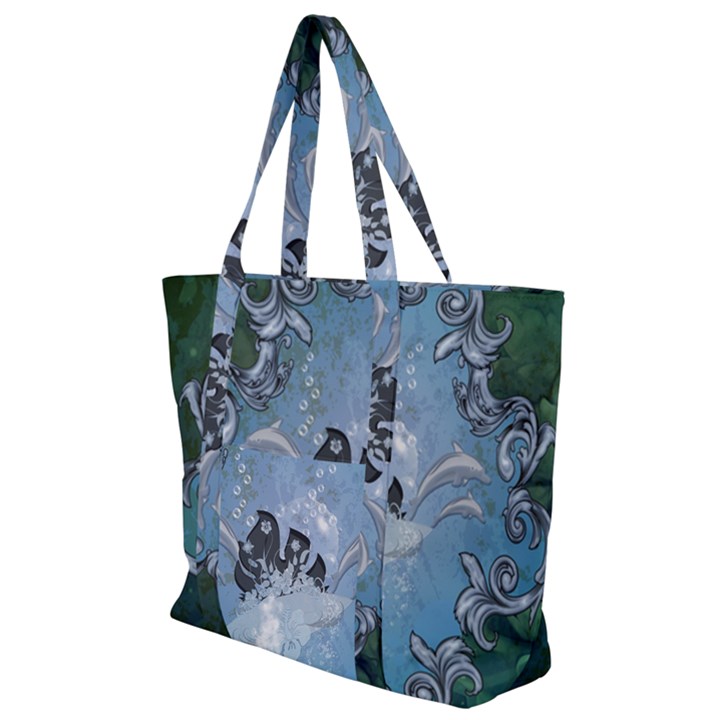 Surfboard With Dolphin Zip Up Canvas Bag