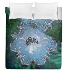 Surfboard With Dolphin Duvet Cover Double Side (queen Size) by FantasyWorld7