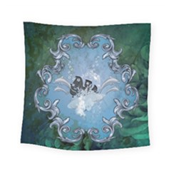 Surfboard With Dolphin Square Tapestry (small) by FantasyWorld7