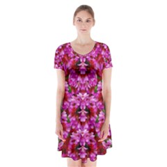 Flowers And Bloom In Sweet And Nice Decorative Style Short Sleeve V-neck Flare Dress by pepitasart