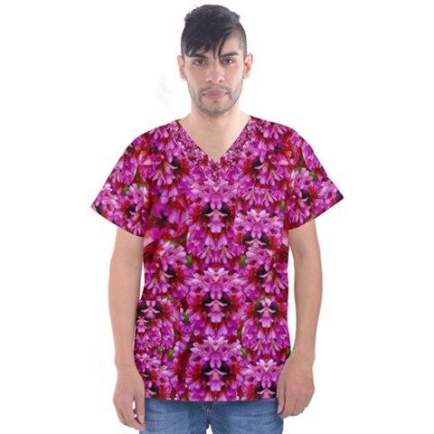 Flowers And Bloom In Sweet And Nice Decorative Style Men s V-neck Scrub Top by pepitasart