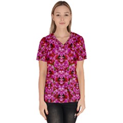 Flowers And Bloom In Sweet And Nice Decorative Style Women s V-neck Scrub Top by pepitasart