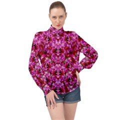 Flowers And Bloom In Sweet And Nice Decorative Style High Neck Long Sleeve Chiffon Top by pepitasart