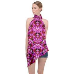 Flowers And Bloom In Sweet And Nice Decorative Style Halter Asymmetric Satin Top by pepitasart